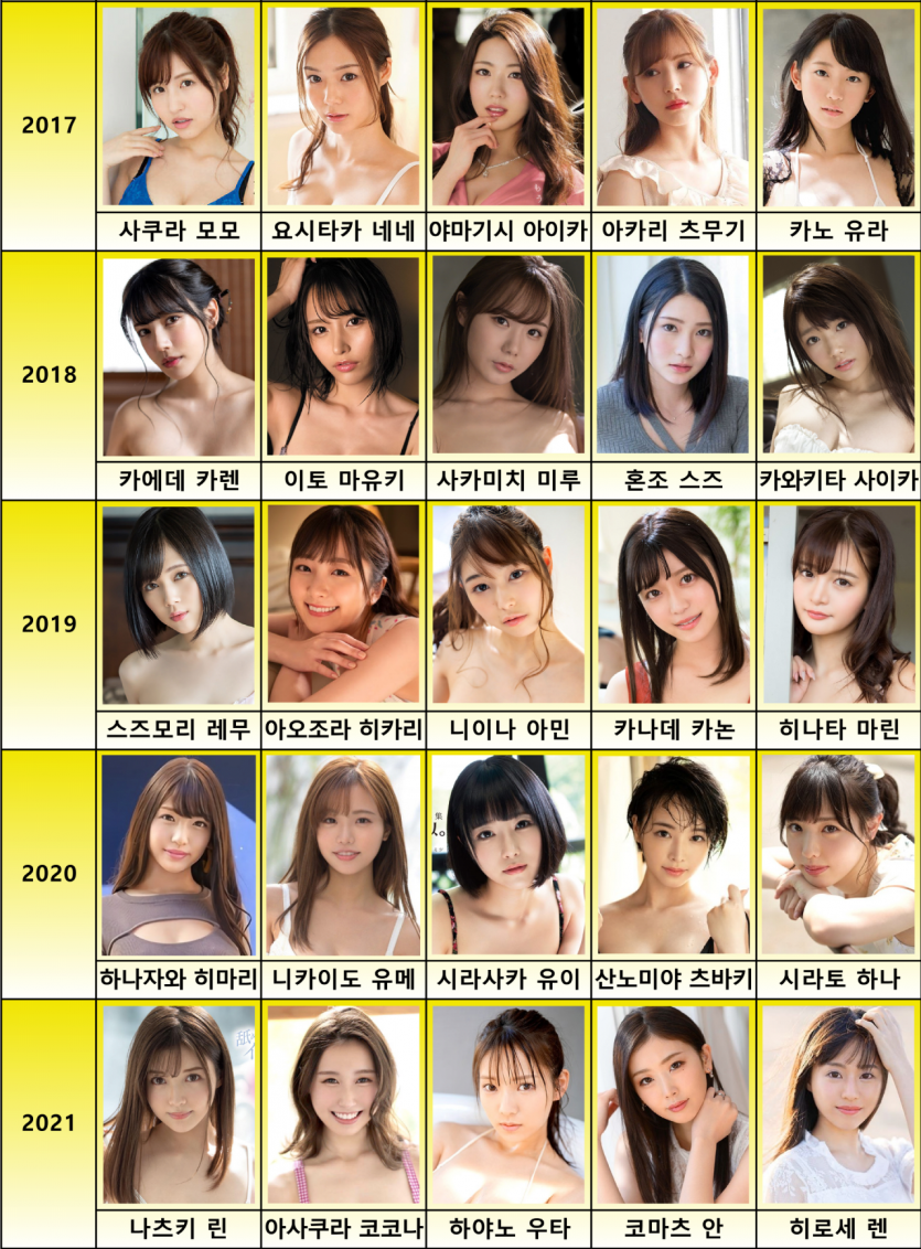 4585ee5537f5257f0d5634324960e6d4.png 년도별 AV배우 TOP 5