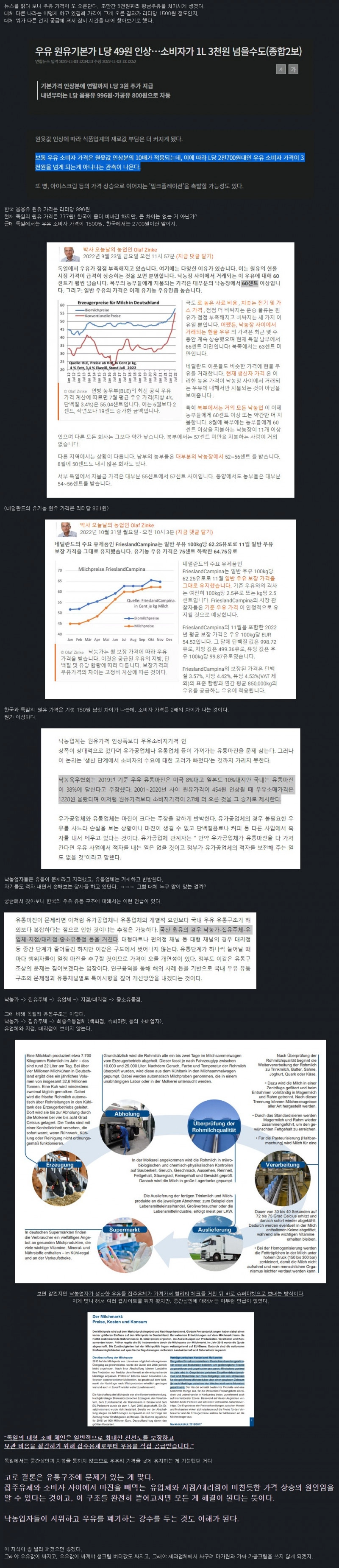 한국 우유값이 비싼 이유