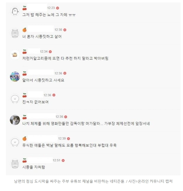 남편 도시락 싸주는 주부 유튜버에게 욕하는 페미들