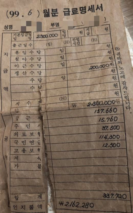1999년 월급봉투
