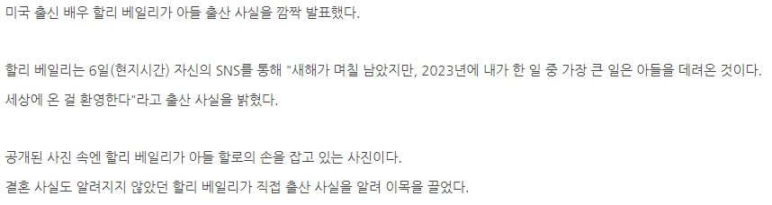 흑어공주 할리베일리 아들 출산