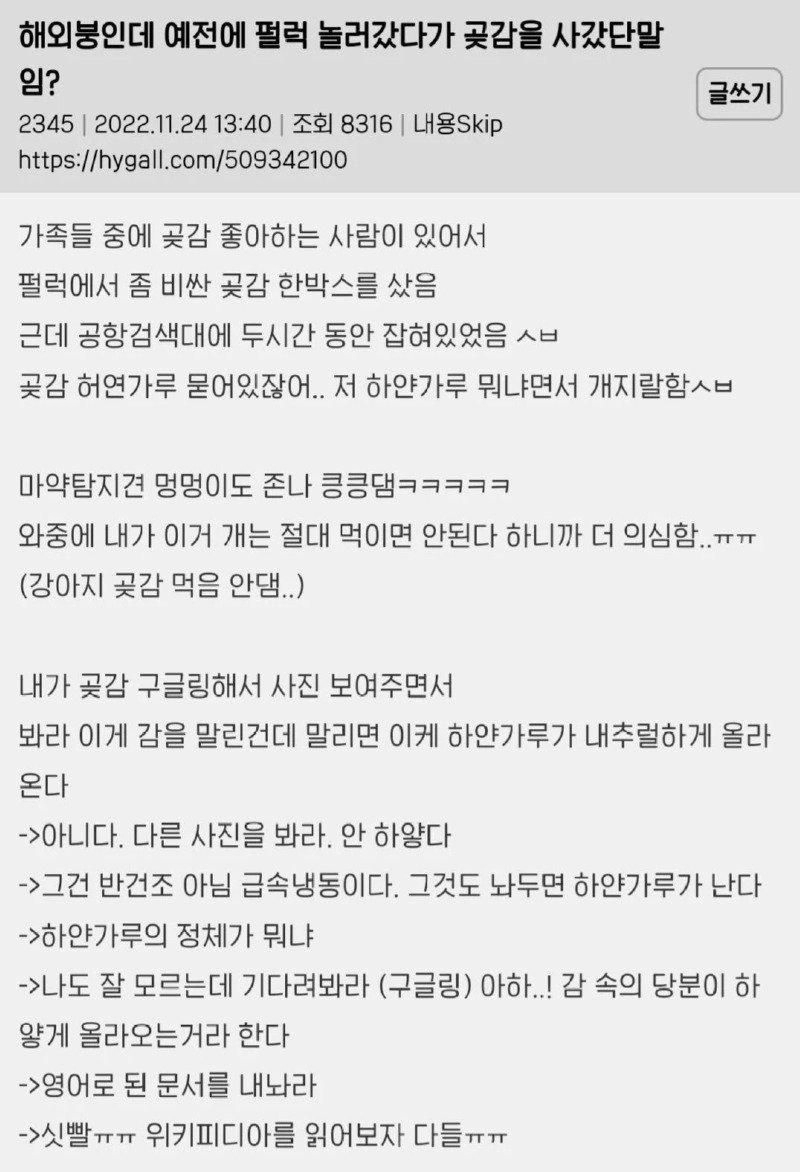 곶감 때문에 공항에서 걸린 한국인