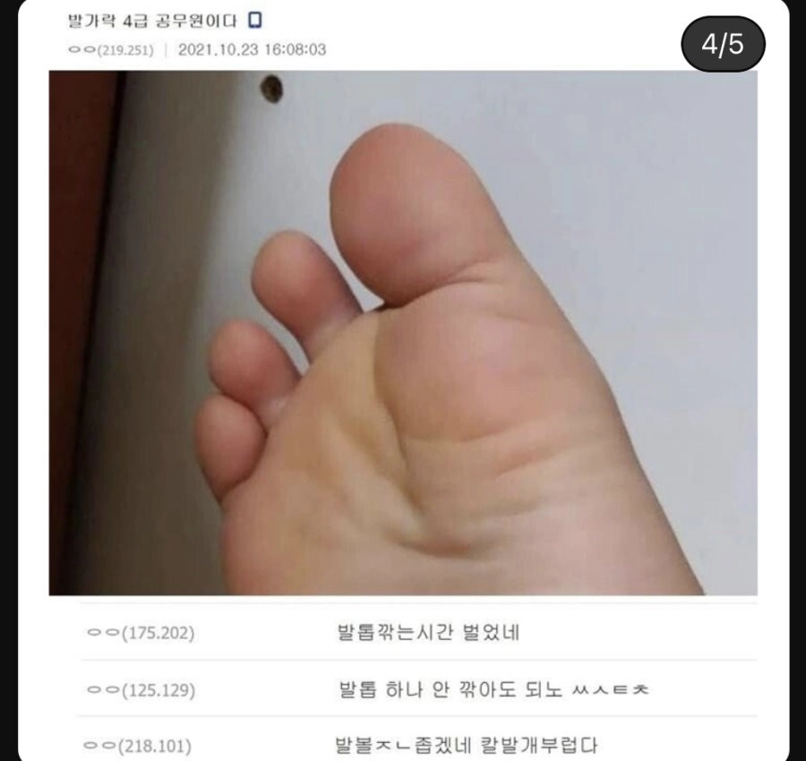 발가락 4급 공무원 인증샷