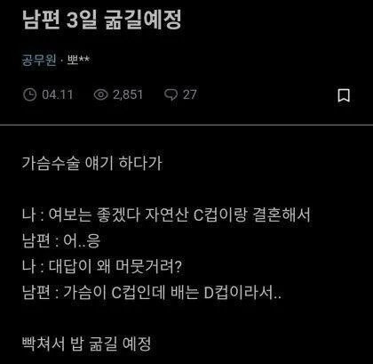 남편 3일 굶길 예정인 c컵 와이프