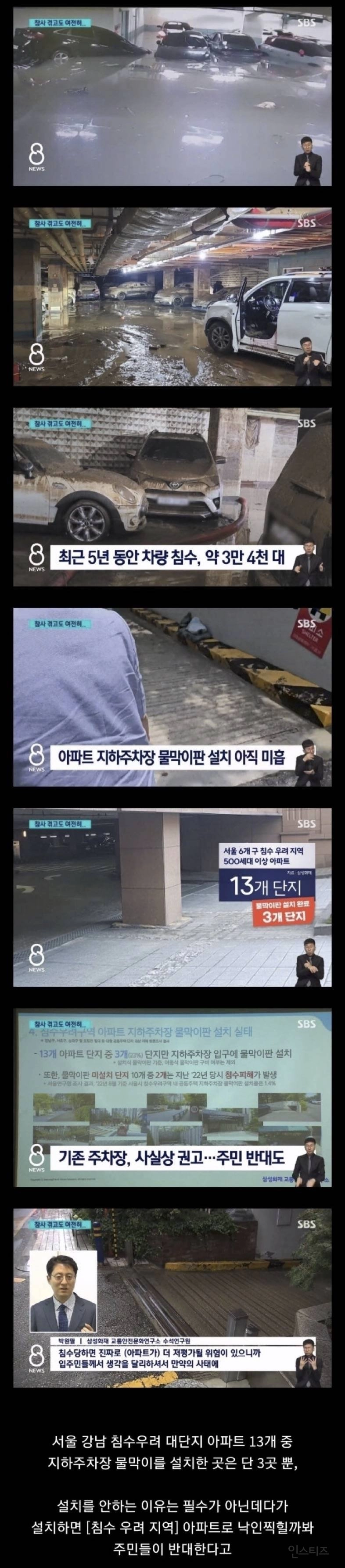 강남 아파트들이 지하주차장 물막이 판 설치 안하는 이유